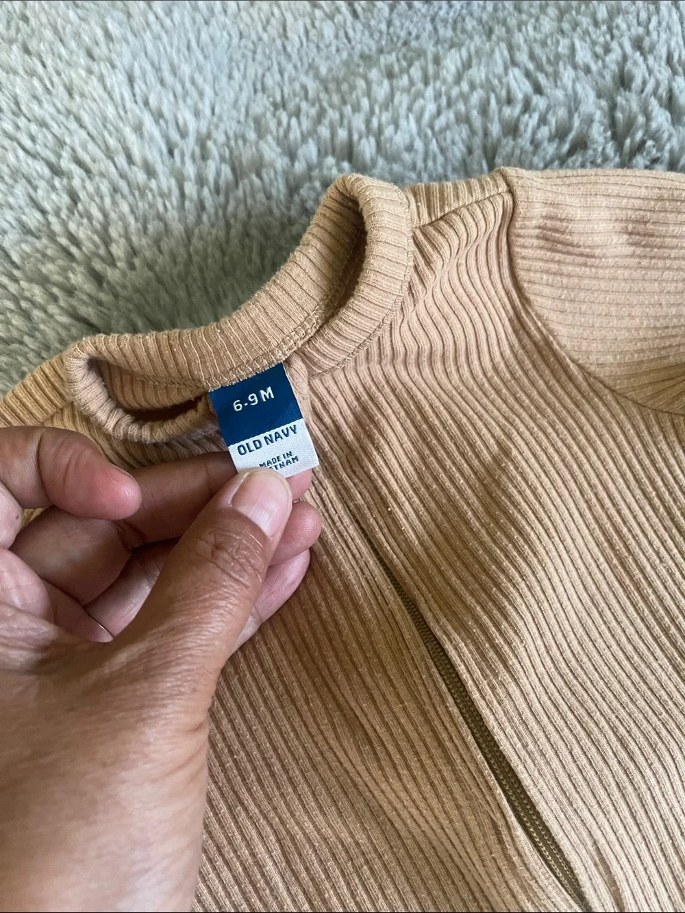 🌈 Old Navy Baby Girl Boy Ribbed Sleeper Brown Beige Sz 6/9M